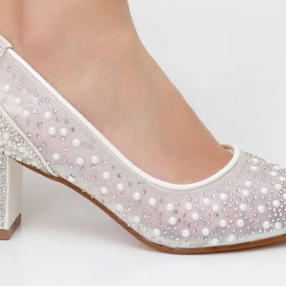 🤍Wedding Bridal Shoes Tulle Pearl Transparent Block Heels (4cm) 🤍 - Picture 7 of 9